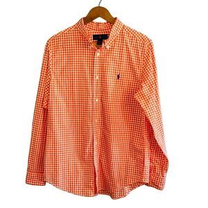 Ralph Lauren Boy’s XL 18-20 orange and white checked long sleeve Oxford shirt